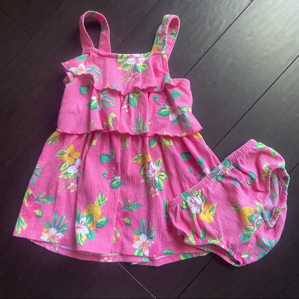 Carter’s toddler girl tropical floral print tank tier dress w/ bloomer size 18M